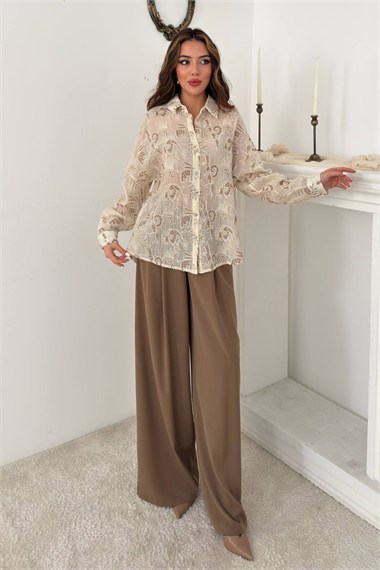 قمصان بنية مطرزة كبيرة الحجم بالجملة