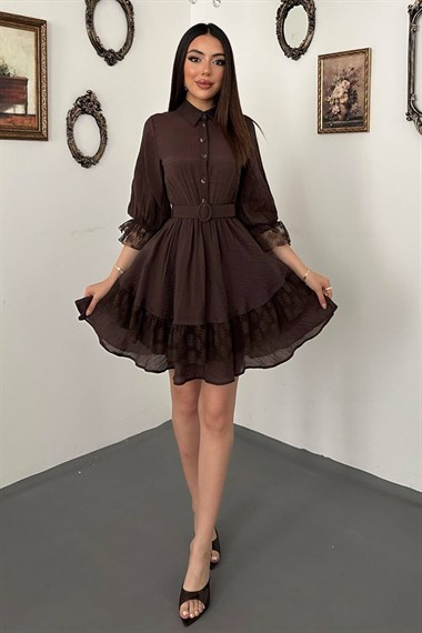 Brown Lace Dress With Button Front