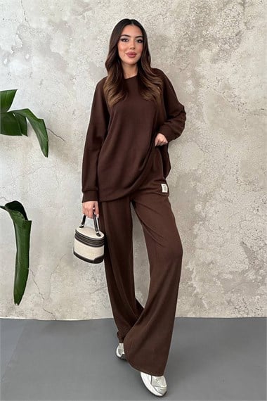 Brown Classic Corduroy Sweater And Pants Set