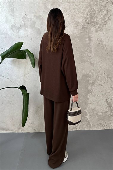 Brown Classic Corduroy Sweater And Pants Set