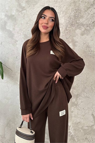 Brown Classic Corduroy Sweater And Pants Set