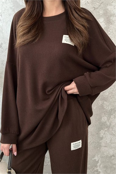 Brown Classic Corduroy Sweater And Pants Set