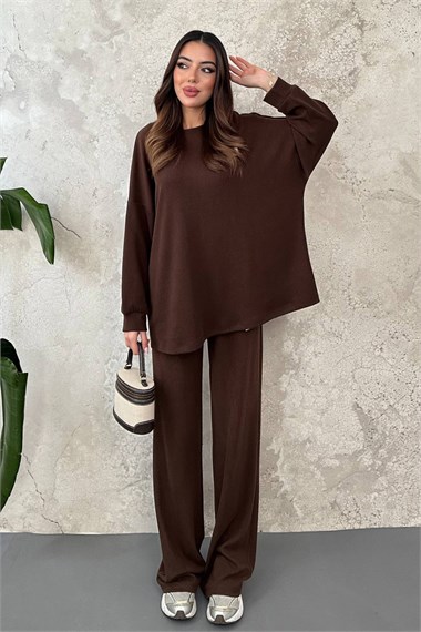 Brown Classic Corduroy Sweater And Pants Set