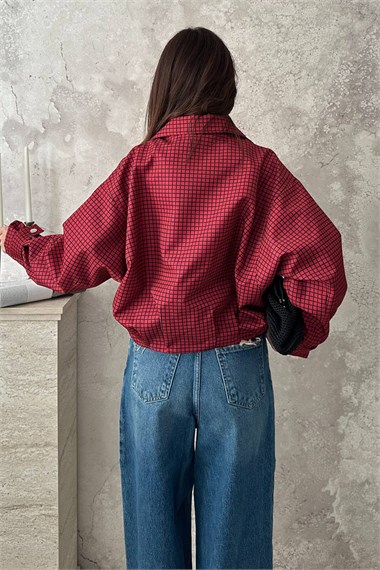 Red Plaid Bomber Jacket