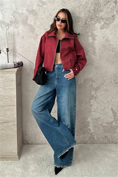 Red Plaid Bomber Jacket