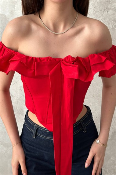 Red Ruffled Underwired Blouse