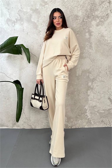 Cream Classic Corduroy Sweater And Pants Set