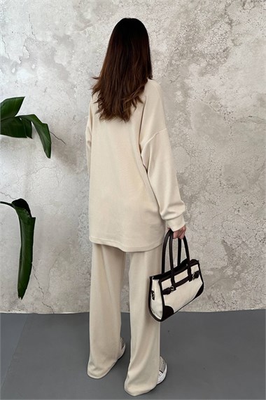 Cream Classic Corduroy Sweater And Pants Set