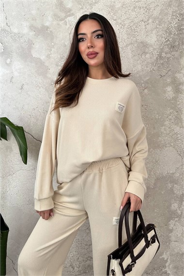 Cream Classic Corduroy Sweater And Pants Set