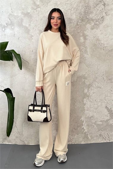Cream Classic Corduroy Sweater And Pants Set