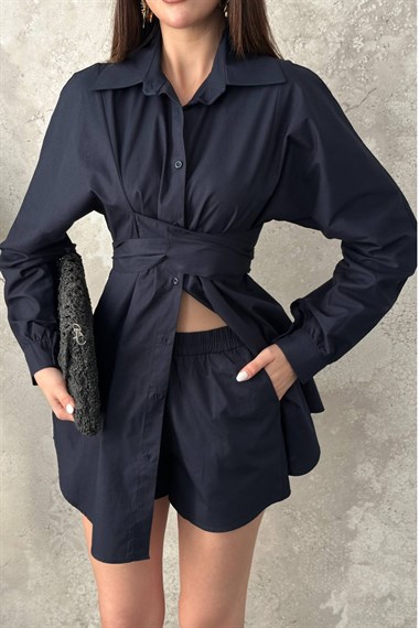 Navy Blue Two-Piece Set With Belt