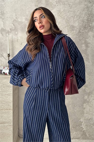 Navy Striped Two-Piece Set