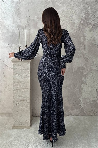 Navy Blue Satin A-Line Dress