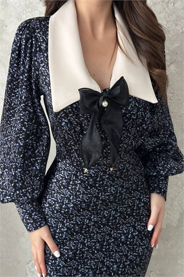 Navy Blue Satin A-Line Dress