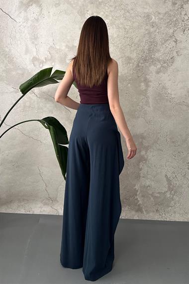 Navy Blue Trousers With Ruffle Detail