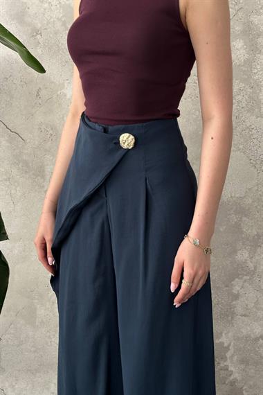 Navy Blue Trousers With Ruffle Detail