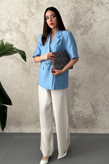 Blue Two-Button Short-Sleeve Jacket