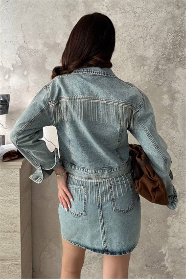 Blue Shimmering Denim Jacket Set