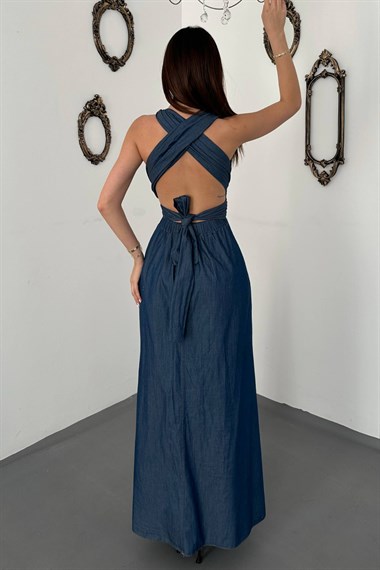 Blue Tencel Tie-Up Dress