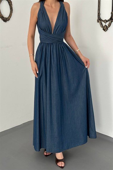 Blue Tencel Tie-Up Dress