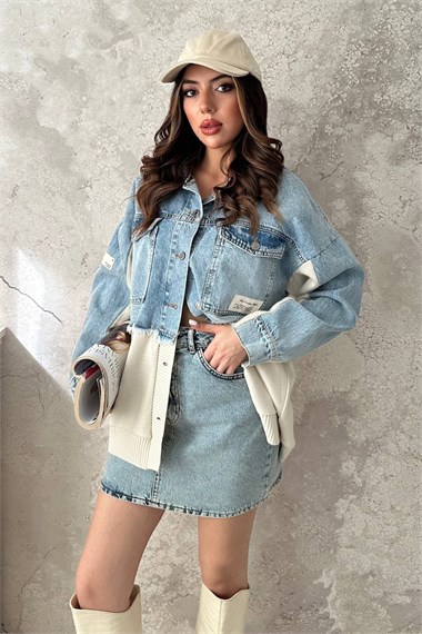 Blue Knitted Denim Jacket