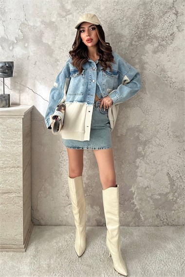 Blue Knitted Denim Jacket