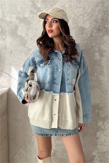 Blue Knitted Denim Jacket