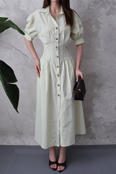 Mint Pileli Poplin Elbise