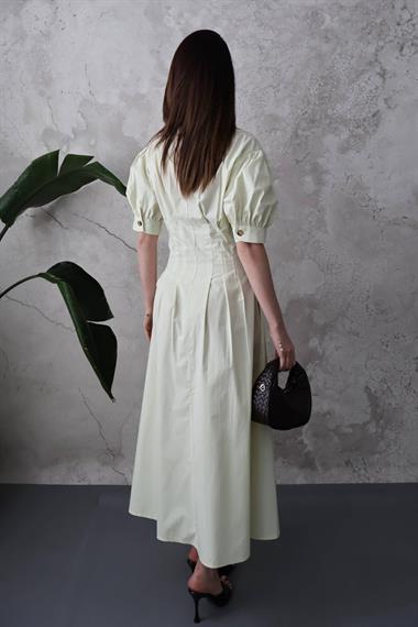 Mint Pileli Poplin Elbise