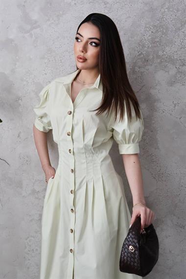 Mint Pileli Poplin Elbise