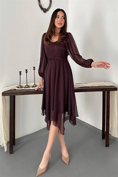 Plum Shimmering Asymmetrical Dress