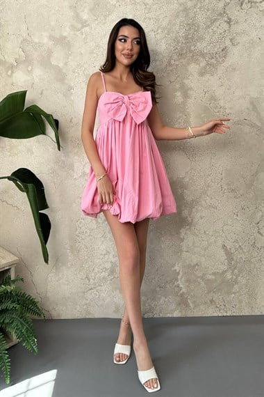 Pink Strappy Dress With Bow Detail At The Front