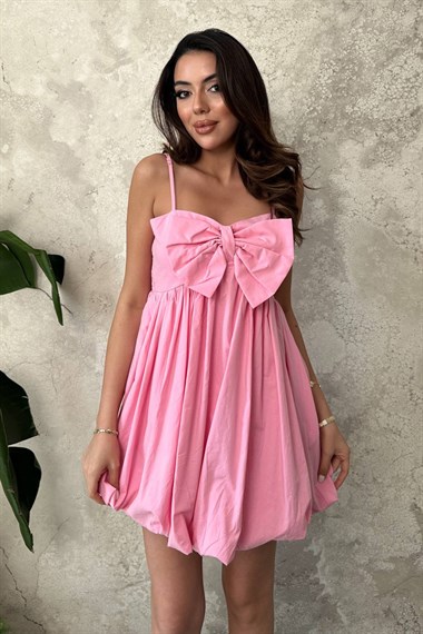 Pink Strappy Dress With Bow Detail At The Front