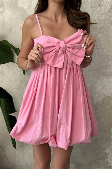 Pink Strappy Dress With Bow Detail At The Front