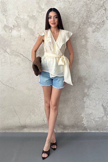 Yellow Tie-Waist Blouse