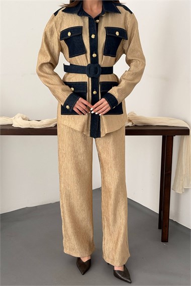 Yellow Trimmed Pocket Shirt And Trousers Set