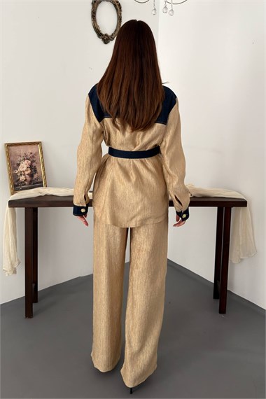 Yellow Trimmed Pocket Shirt And Trousers Set