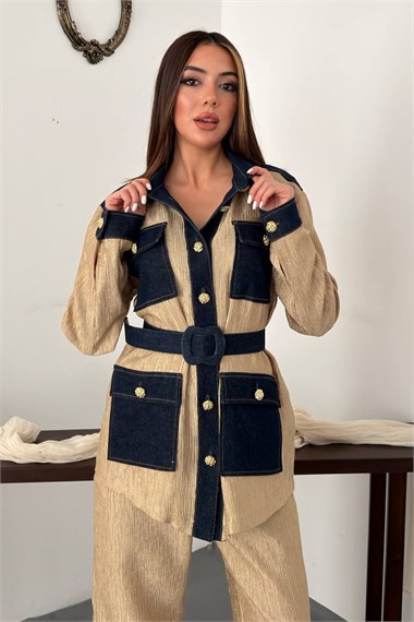 Yellow Trimmed Pocket Shirt And Trousers Set