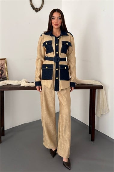 Yellow Trimmed Pocket Shirt And Trousers Set