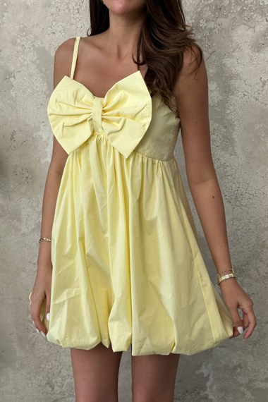Yellow Strappy Dress With Bow Detail At The Front