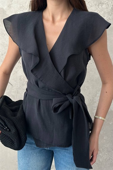 Black Blouse With Tie Waist