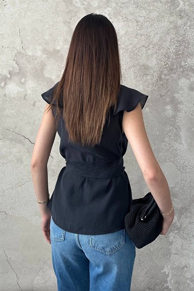 Black Blouse With Tie Waist