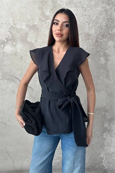 Black Blouse With Tie Waist