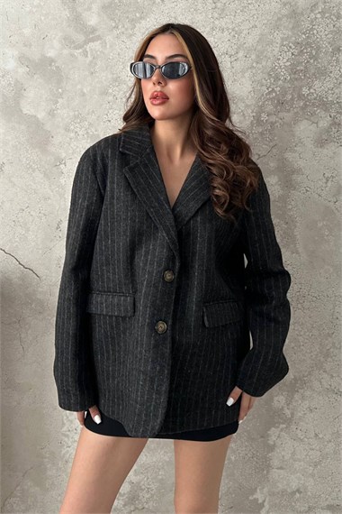 Black Striped Wool Jacket