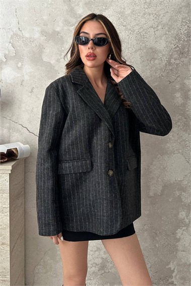 Black Striped Wool Jacket