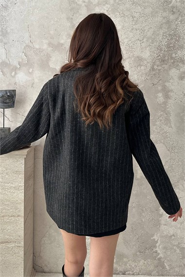 Black Striped Wool Jacket