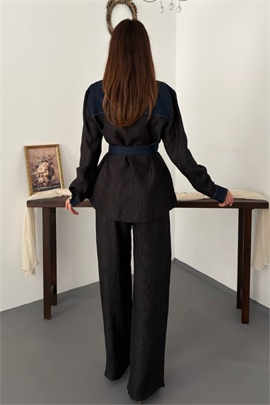 Black Trimmed Pocket Shirt And Trousers Set