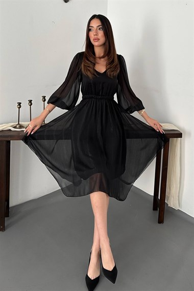 Black Shimmering Asymmetrical Dress