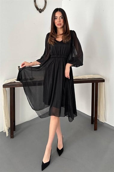 Black Shimmering Asymmetrical Dress