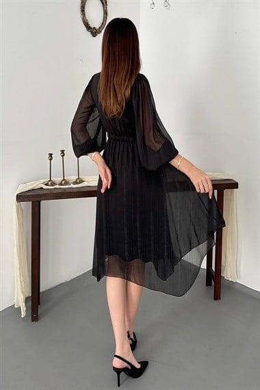 Black Shimmering Asymmetrical Dress